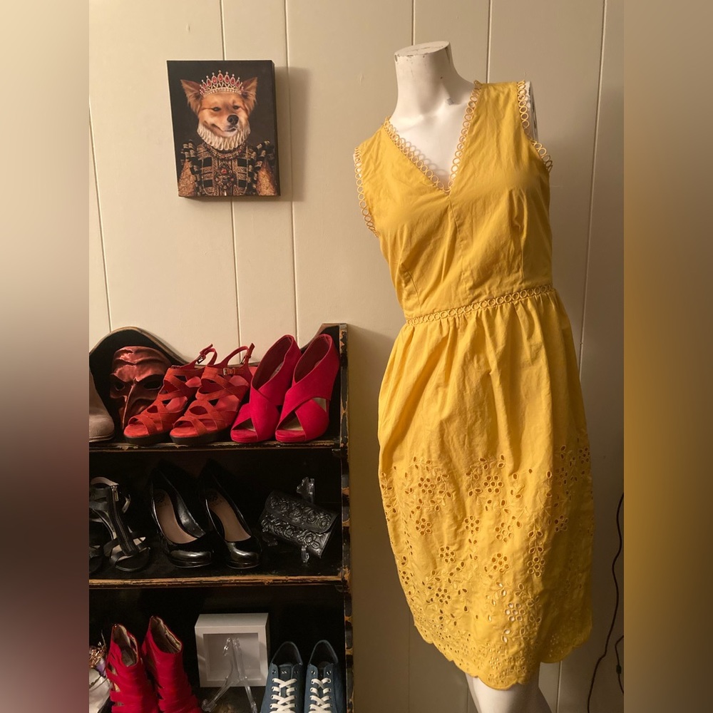 Ann Taylor Sleeveless Yellow Midi Eyelet Dress - Petite